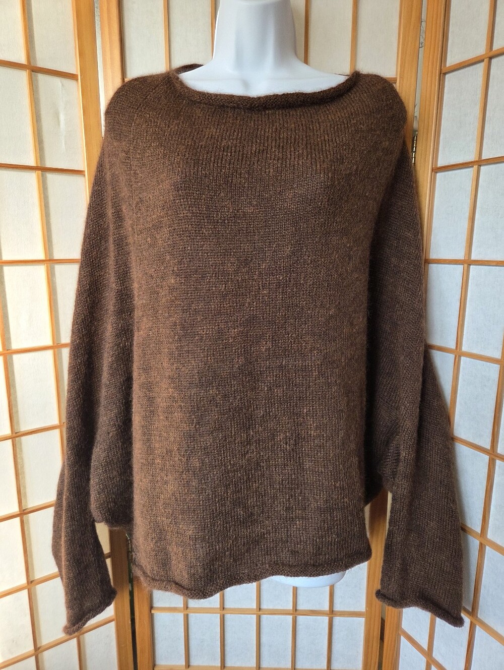 NEW WOMENS BROWN MOHAIR(ANGORA) KNIT OVERSIZED PULLOVER SWEATER FROM EUROPE L/XL